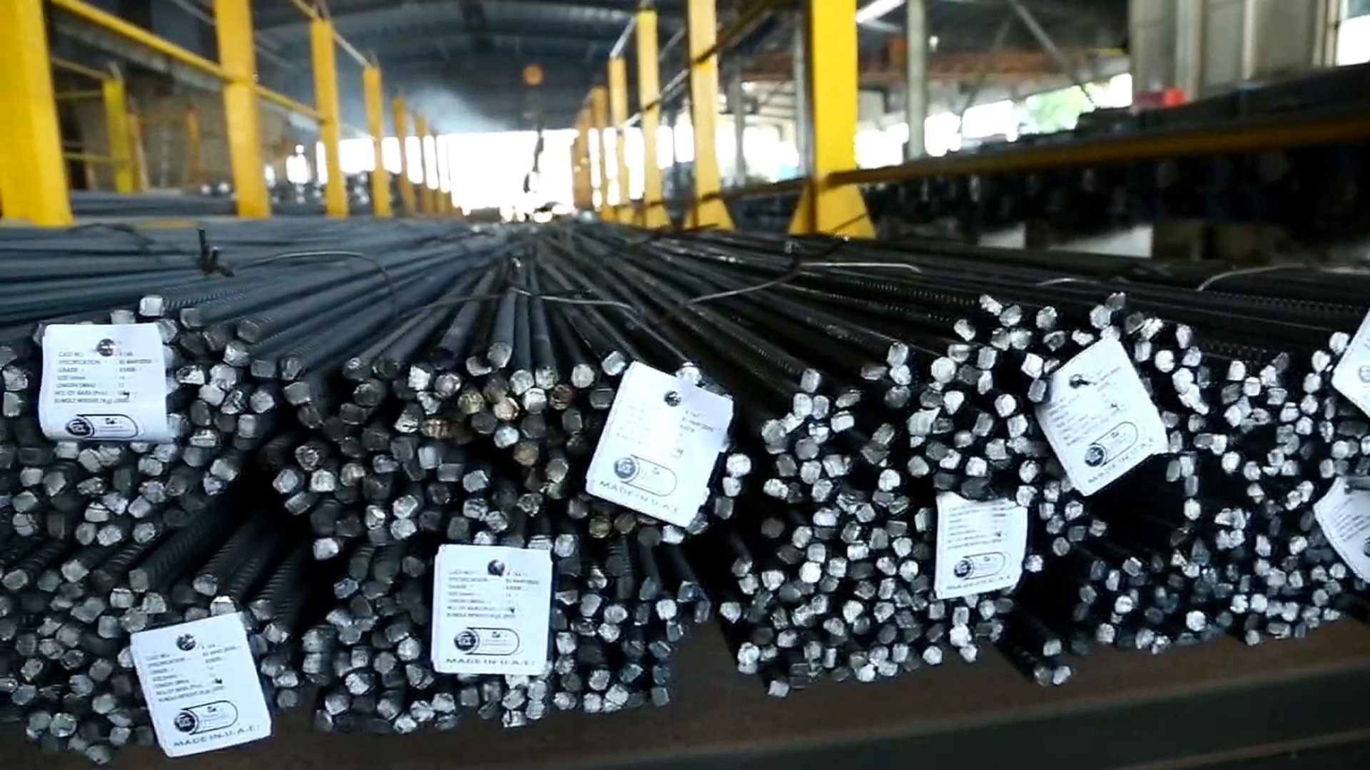 Finished reinforcing steel inside the East Steel production facility